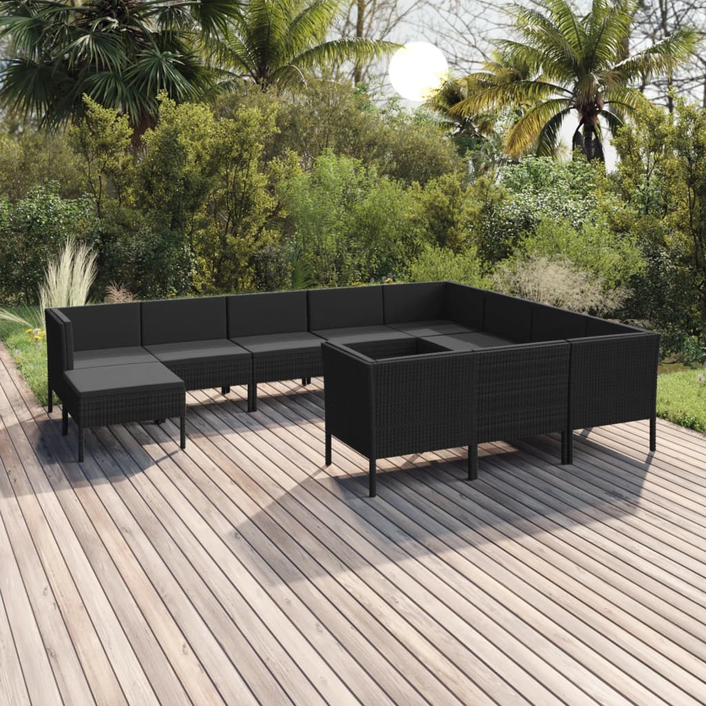 11-delige Loungeset met kussens poly rattan zwart Tuinsets | Creëer jouw Trendy Thuis | Gratis bezorgd & Retour | Trendy.nl