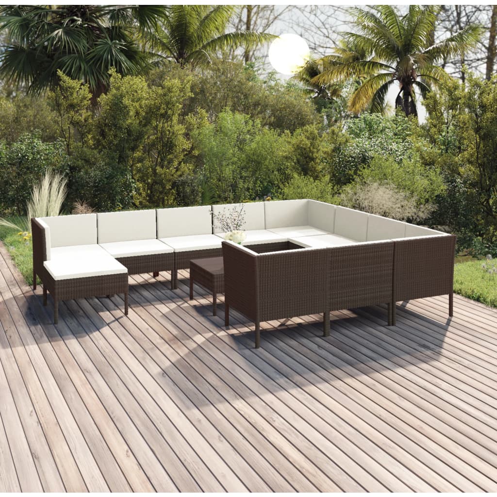 12-delige Loungeset met kussens poly rattan bruin Tuinsets | Creëer jouw Trendy Thuis | Gratis bezorgd & Retour | Trendy.nl