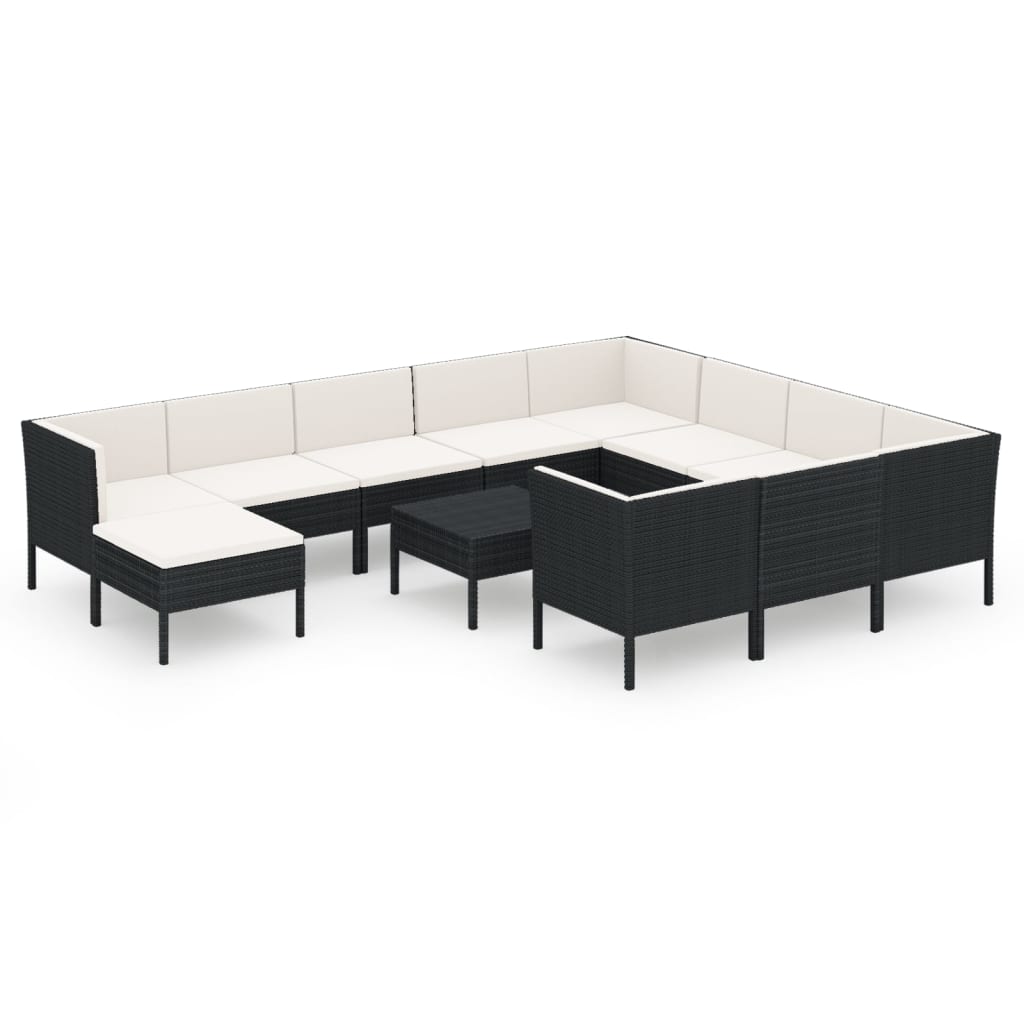 12-delige Loungeset met kussens poly rattan zwart Tuinsets | Creëer jouw Trendy Thuis | Gratis bezorgd & Retour | Trendy.nl