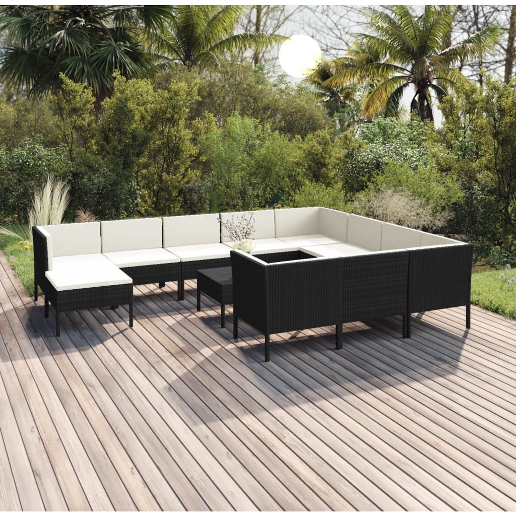 12-delige Loungeset met kussens poly rattan zwart Tuinsets | Creëer jouw Trendy Thuis | Gratis bezorgd & Retour | Trendy.nl