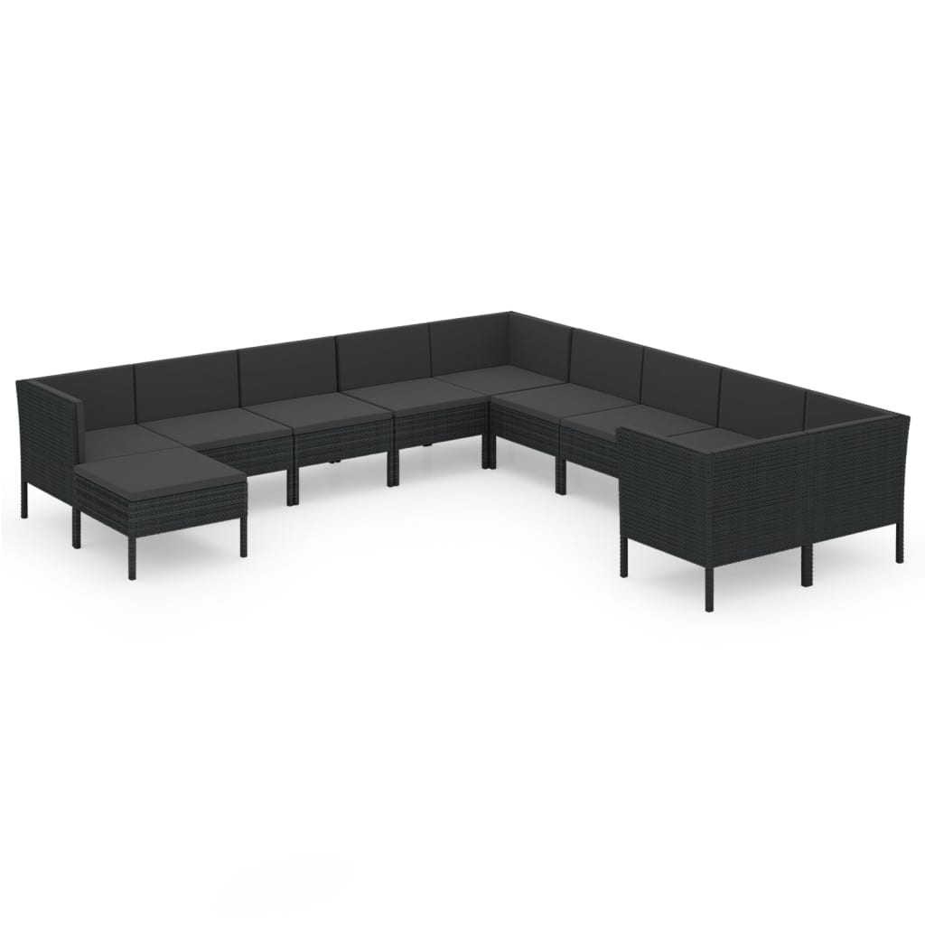 11-delige Loungeset met kussens poly rattan zwart Tuinsets | Creëer jouw Trendy Thuis | Gratis bezorgd & Retour | Trendy.nl