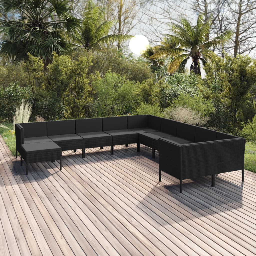 11-delige Loungeset met kussens poly rattan zwart Tuinsets | Creëer jouw Trendy Thuis | Gratis bezorgd & Retour | Trendy.nl