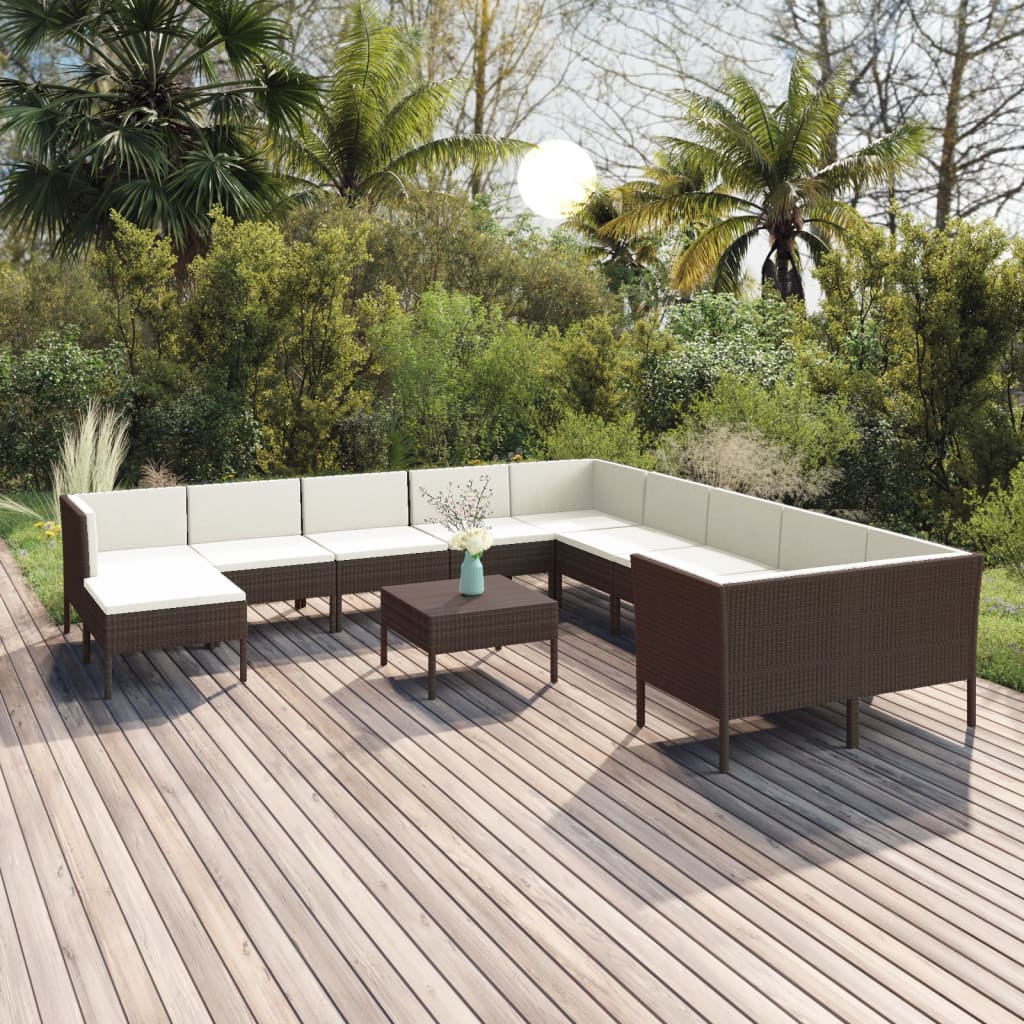 12-delige Loungeset met kussens poly rattan bruin Tuinsets | Creëer jouw Trendy Thuis | Gratis bezorgd & Retour | Trendy.nl