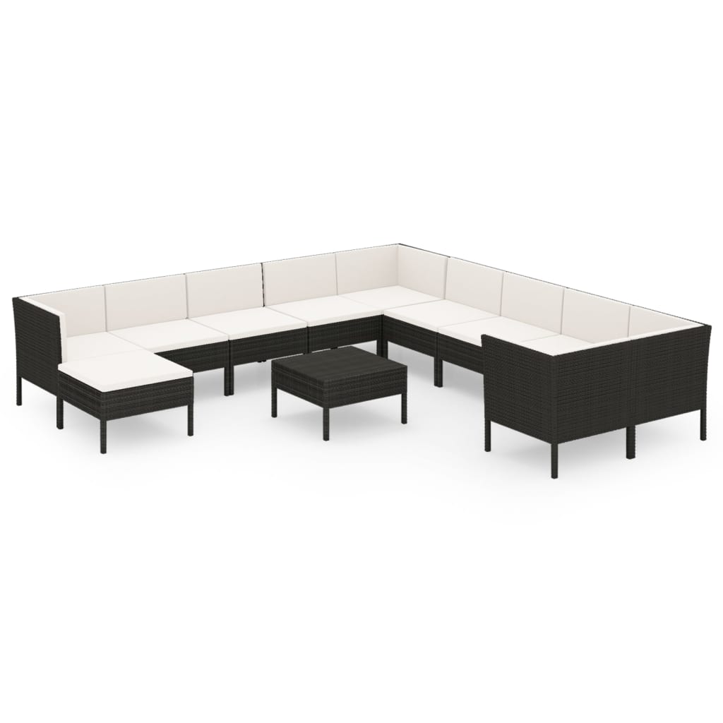 12-delige Loungeset met kussens poly rattan zwart Tuinsets | Creëer jouw Trendy Thuis | Gratis bezorgd & Retour | Trendy.nl