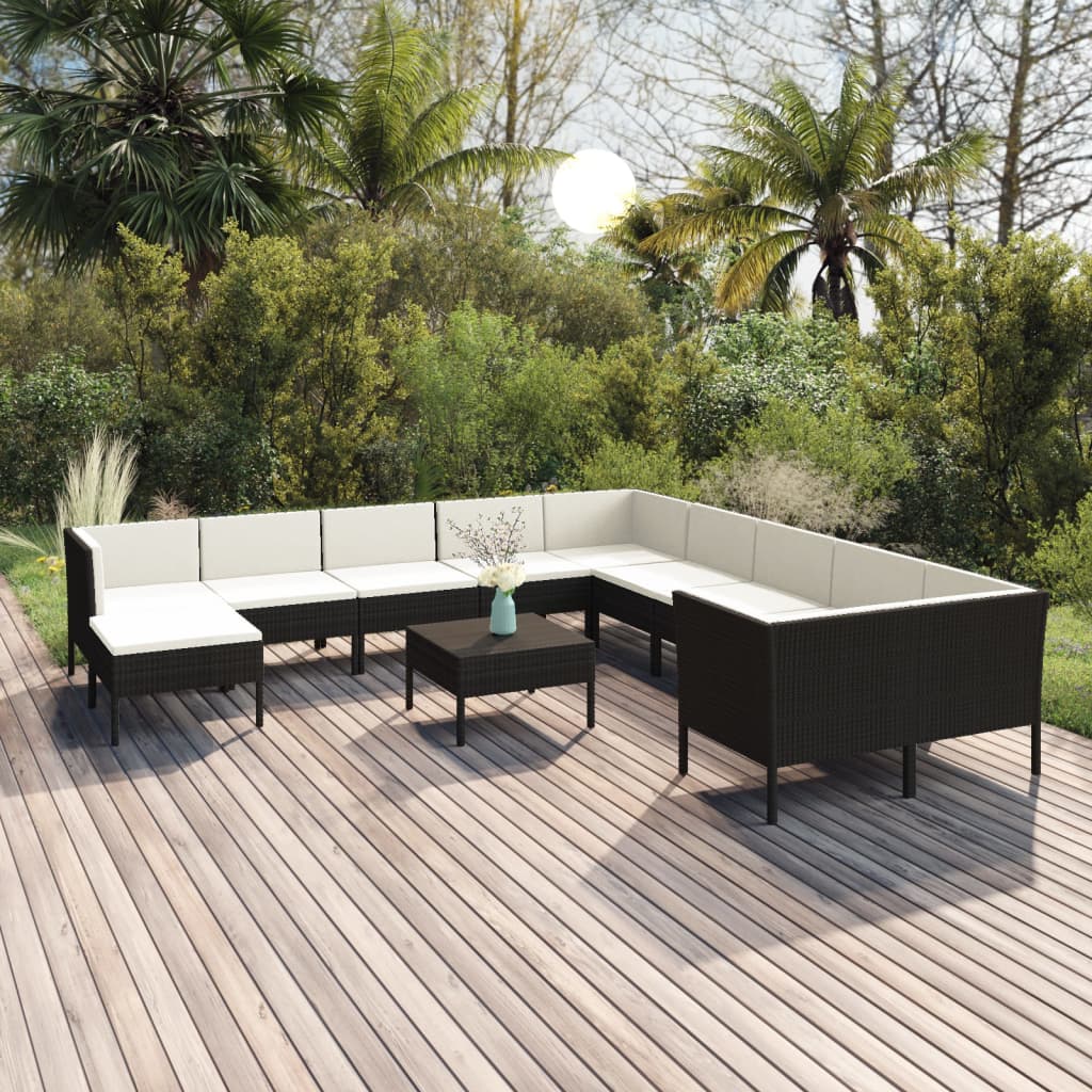 12-delige Loungeset met kussens poly rattan zwart Tuinsets | Creëer jouw Trendy Thuis | Gratis bezorgd & Retour | Trendy.nl