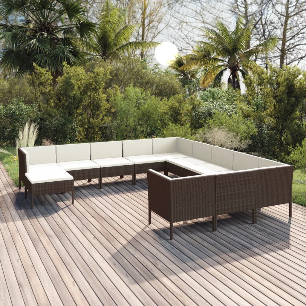 12-delige Loungeset met kussens poly rattan bruin Tuinsets | Creëer jouw Trendy Thuis | Gratis bezorgd & Retour | Trendy.nl