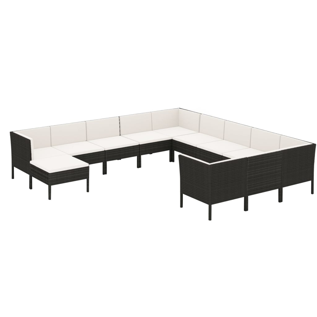 12-delige Loungeset met kussens poly rattan zwart Tuinsets | Creëer jouw Trendy Thuis | Gratis bezorgd & Retour | Trendy.nl