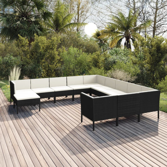 12-delige Loungeset met kussens poly rattan zwart Tuinsets | Creëer jouw Trendy Thuis | Gratis bezorgd & Retour | Trendy.nl