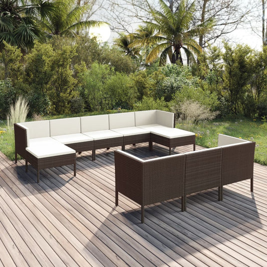 10-delige Loungeset met kussens poly rattan bruin Tuinsets | Creëer jouw Trendy Thuis | Gratis bezorgd & Retour | Trendy.nl