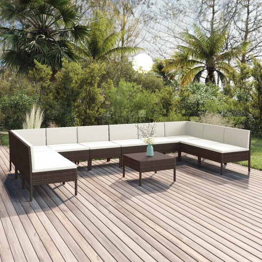 11-delige Loungeset met kussens poly rattan bruin Tuinsets | Creëer jouw Trendy Thuis | Gratis bezorgd & Retour | Trendy.nl