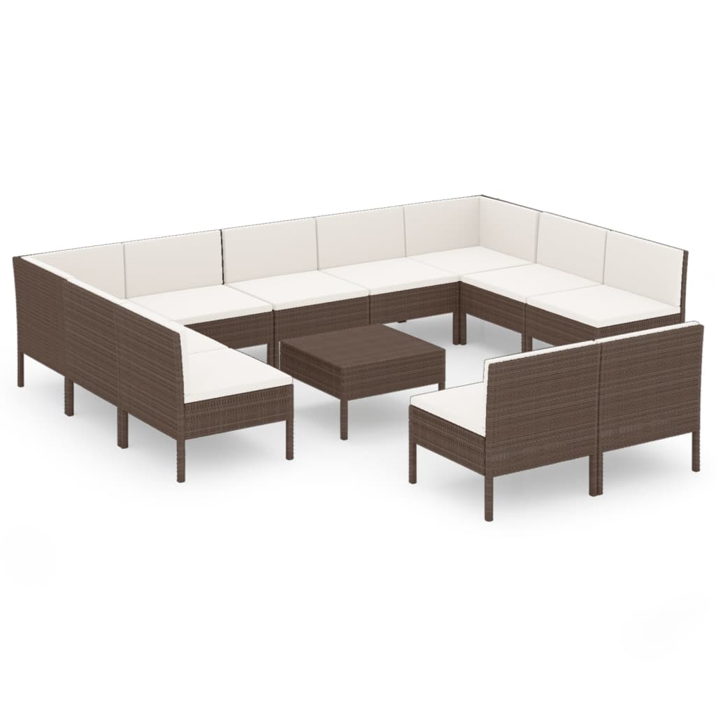 12-delige Loungeset met kussens poly rattan bruin Tuinsets | Creëer jouw Trendy Thuis | Gratis bezorgd & Retour | Trendy.nl