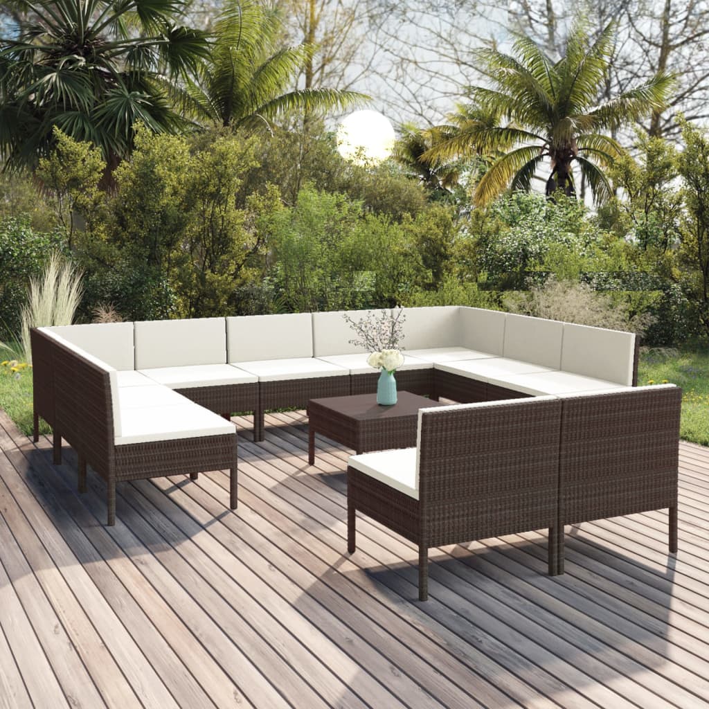 12-delige Loungeset met kussens poly rattan bruin Tuinsets | Creëer jouw Trendy Thuis | Gratis bezorgd & Retour | Trendy.nl