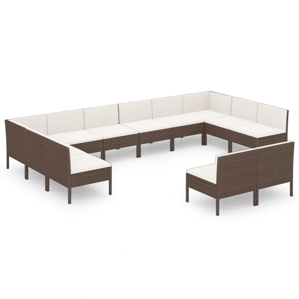 12-delige Loungeset met kussens poly rattan bruin Tuinsets | Creëer jouw Trendy Thuis | Gratis bezorgd & Retour | Trendy.nl