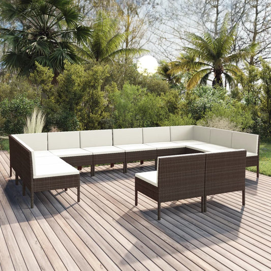 12-delige Loungeset met kussens poly rattan bruin Tuinsets | Creëer jouw Trendy Thuis | Gratis bezorgd & Retour | Trendy.nl