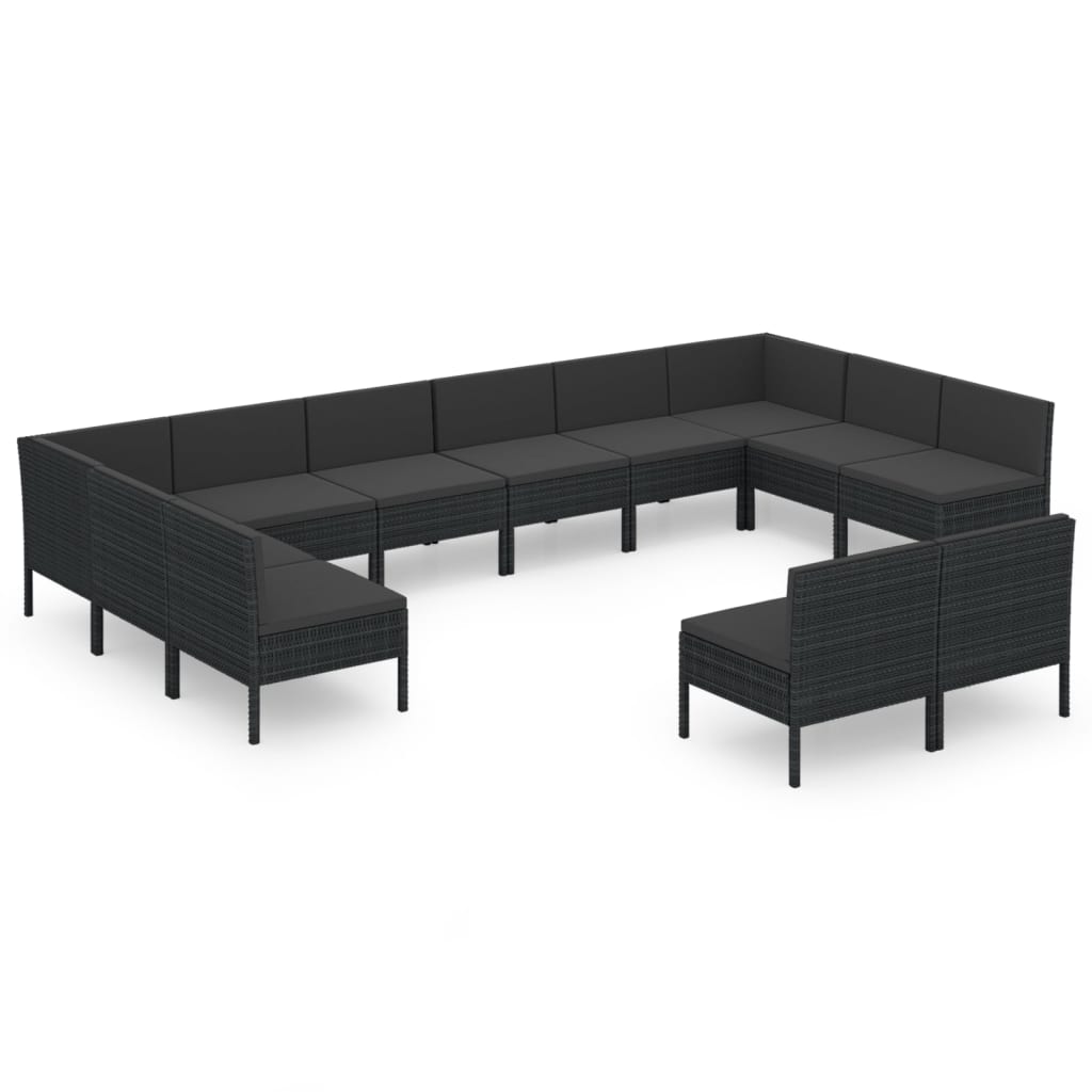 12-delige Loungeset met kussens poly rattan zwart Tuinsets | Creëer jouw Trendy Thuis | Gratis bezorgd & Retour | Trendy.nl