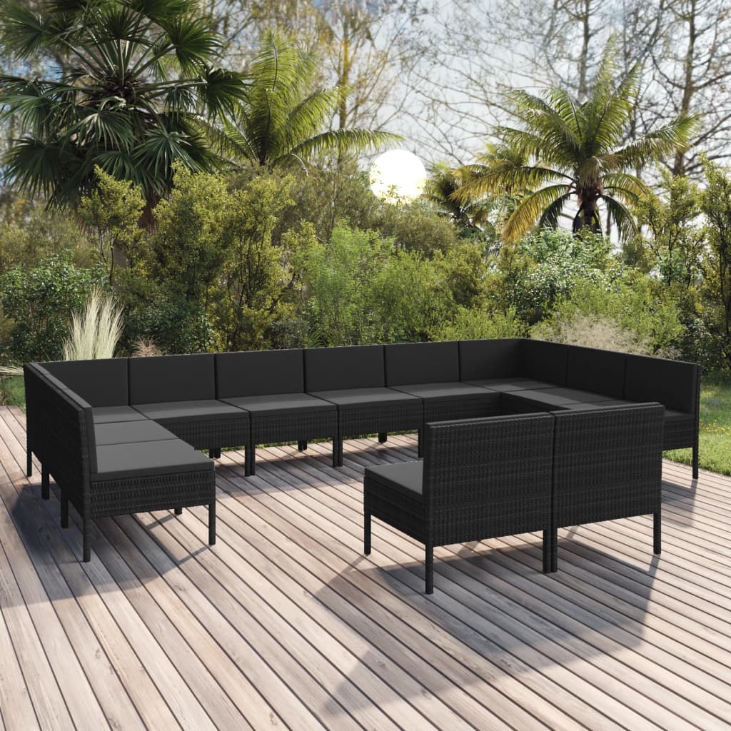 12-delige Loungeset met kussens poly rattan zwart Tuinsets | Creëer jouw Trendy Thuis | Gratis bezorgd & Retour | Trendy.nl