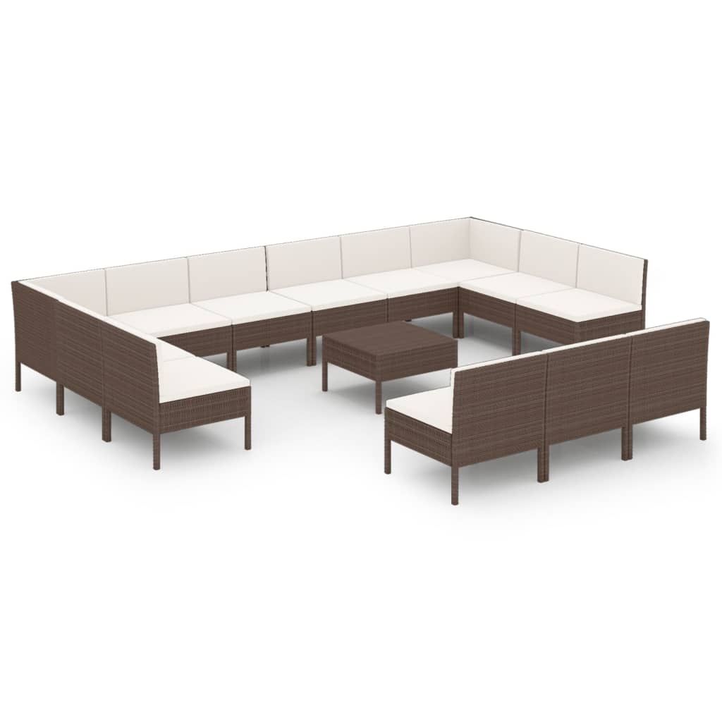 14-delige Loungeset met kussens poly rattan bruin Tuinsets | Creëer jouw Trendy Thuis | Gratis bezorgd & Retour | Trendy.nl