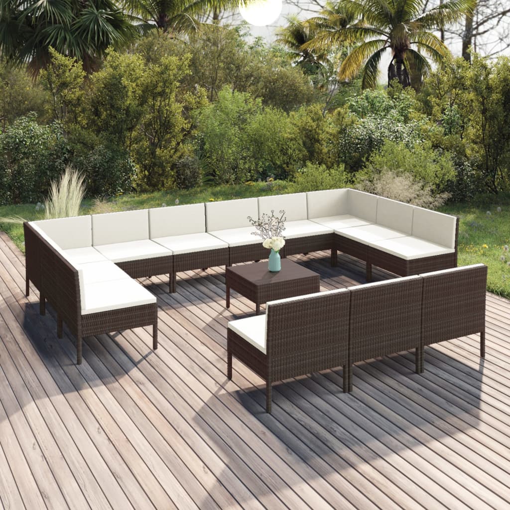 14-delige Loungeset met kussens poly rattan bruin Tuinsets | Creëer jouw Trendy Thuis | Gratis bezorgd & Retour | Trendy.nl