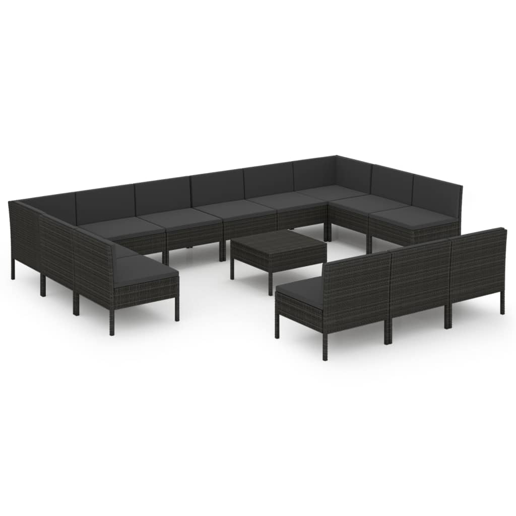 14-delige Loungeset met kussens poly rattan zwart Tuinsets | Creëer jouw Trendy Thuis | Gratis bezorgd & Retour | Trendy.nl