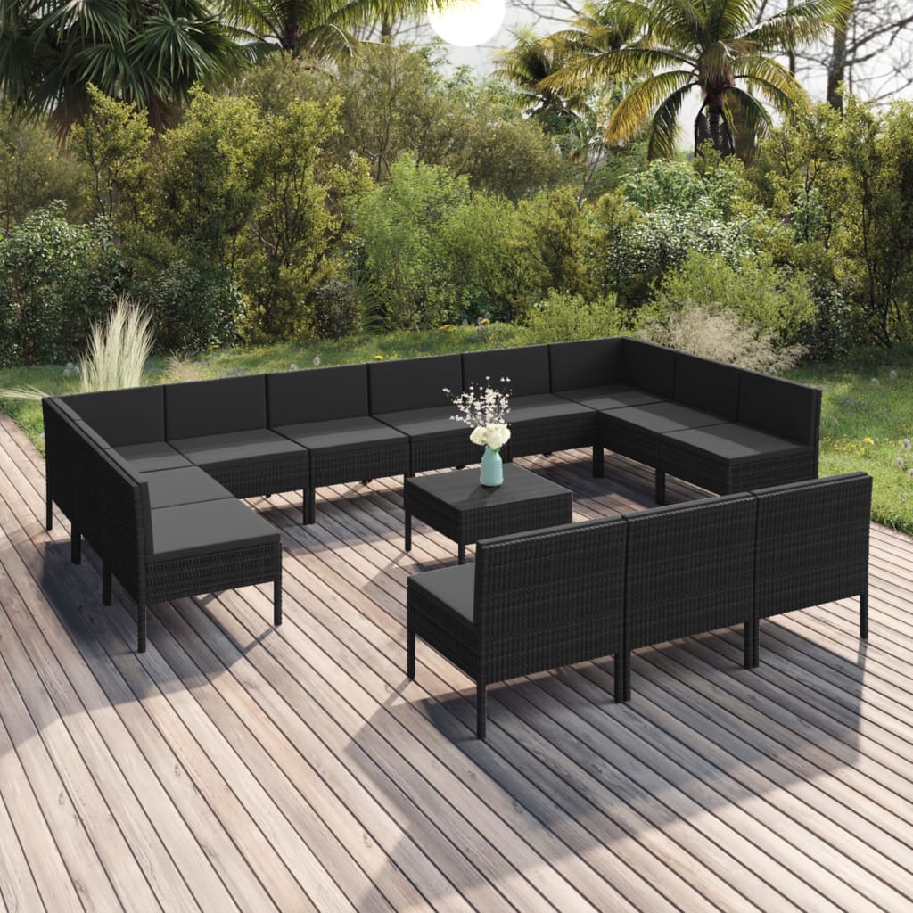 14-delige Loungeset met kussens poly rattan zwart Tuinsets | Creëer jouw Trendy Thuis | Gratis bezorgd & Retour | Trendy.nl