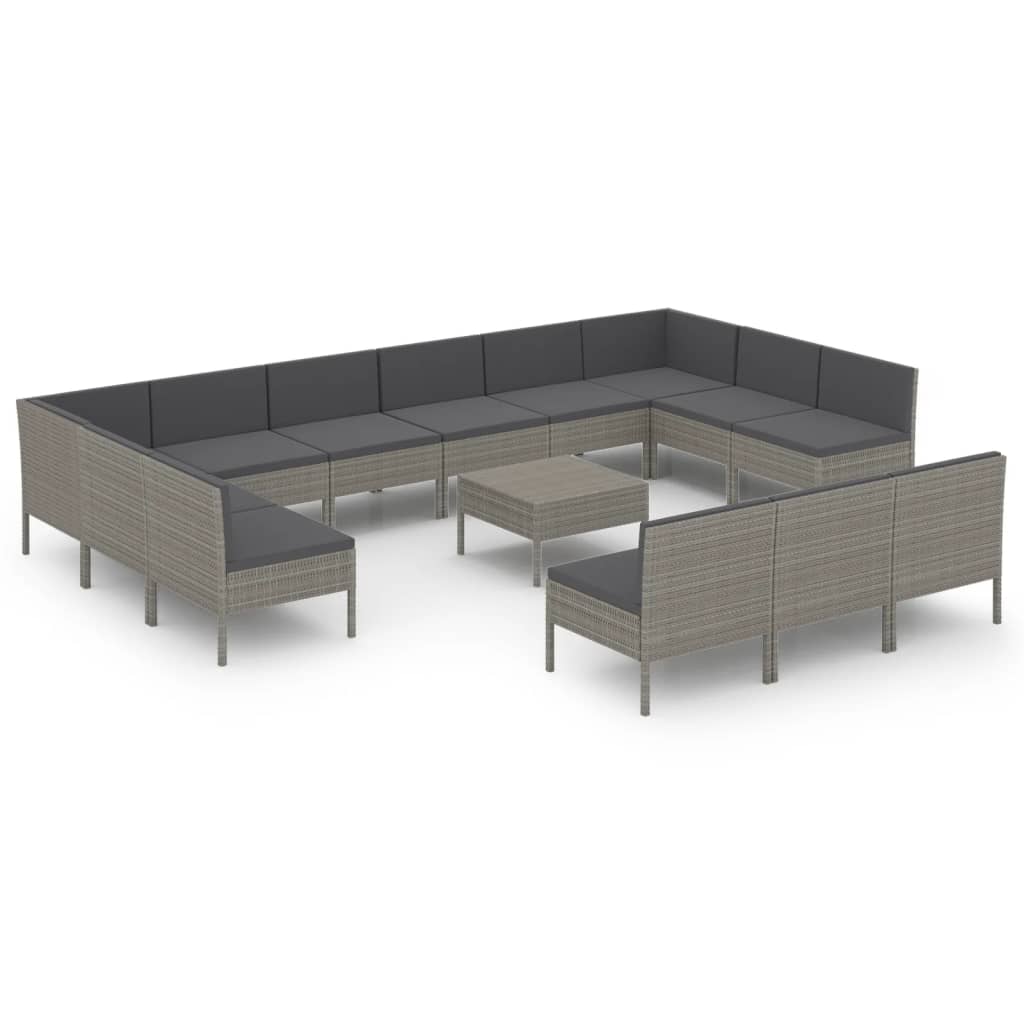 14-delige Loungeset met kussens poly rattan grijs Tuinsets | Creëer jouw Trendy Thuis | Gratis bezorgd & Retour | Trendy.nl