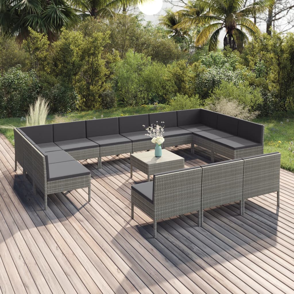 14-delige Loungeset met kussens poly rattan grijs Tuinsets | Creëer jouw Trendy Thuis | Gratis bezorgd & Retour | Trendy.nl