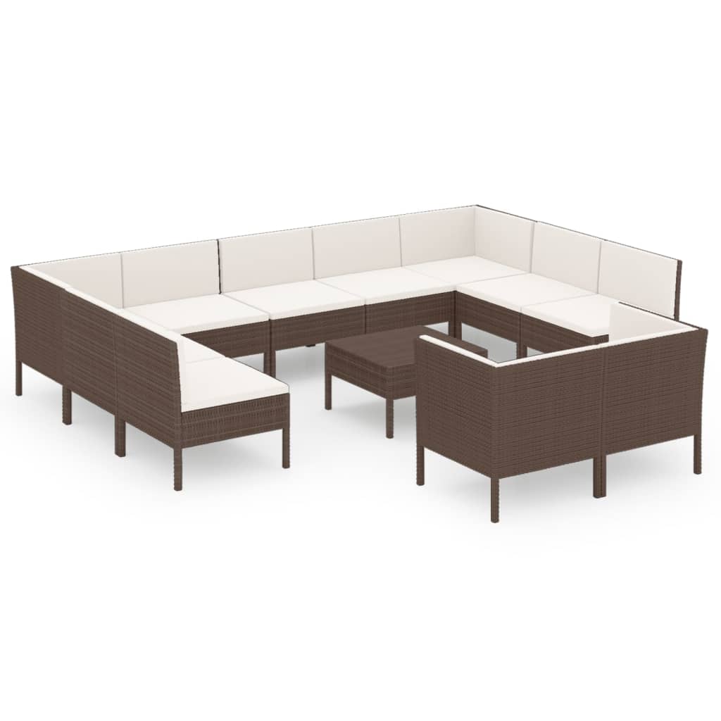 12-delige Loungeset met kussens poly rattan bruin Tuinsets | Creëer jouw Trendy Thuis | Gratis bezorgd & Retour | Trendy.nl