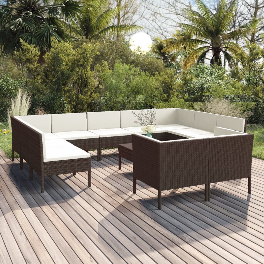 12-delige Loungeset met kussens poly rattan bruin Tuinsets | Creëer jouw Trendy Thuis | Gratis bezorgd & Retour | Trendy.nl