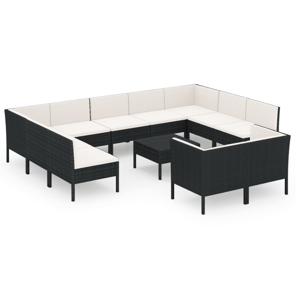 12-delige Loungeset met kussens poly rattan zwart Tuinsets | Creëer jouw Trendy Thuis | Gratis bezorgd & Retour | Trendy.nl