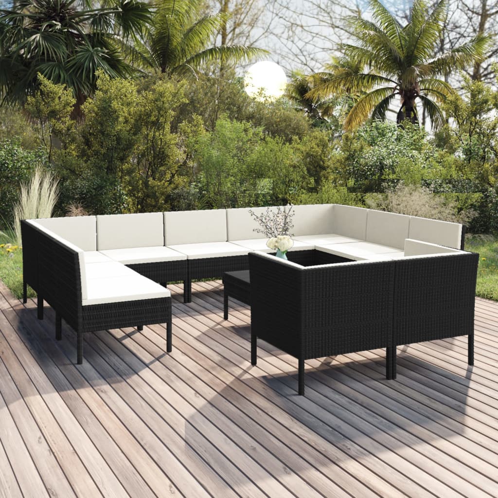 12-delige Loungeset met kussens poly rattan zwart Tuinsets | Creëer jouw Trendy Thuis | Gratis bezorgd & Retour | Trendy.nl