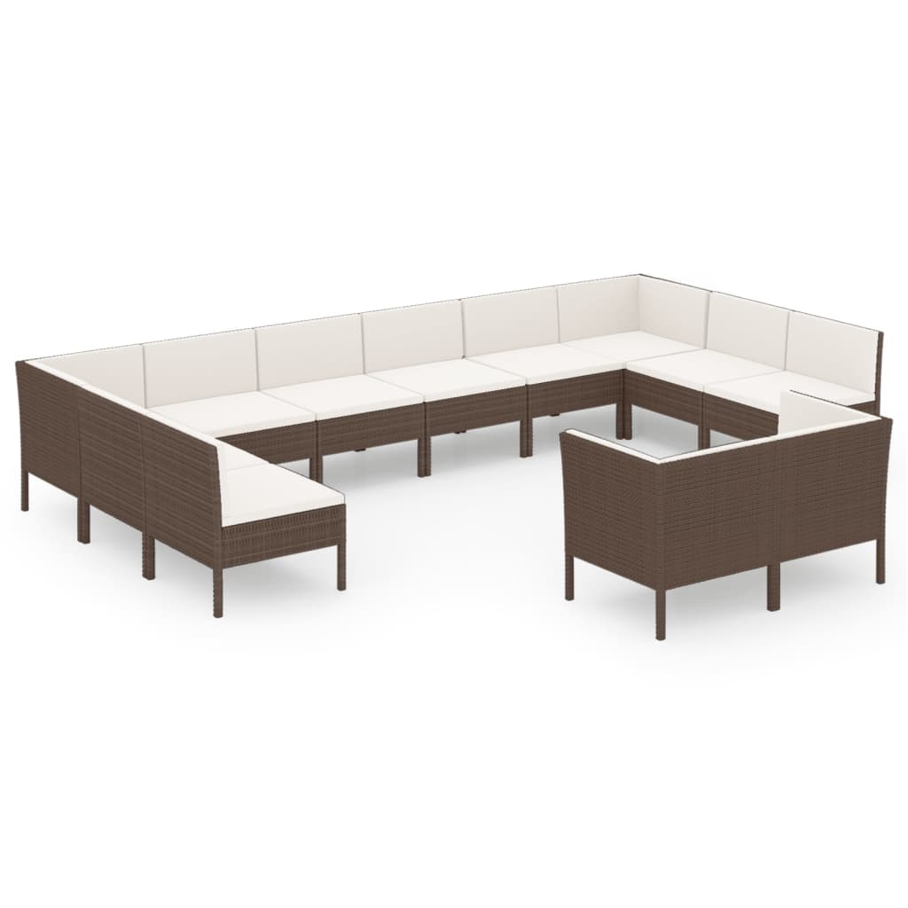 12-delige Loungeset met kussens poly rattan bruin Tuinsets | Creëer jouw Trendy Thuis | Gratis bezorgd & Retour | Trendy.nl