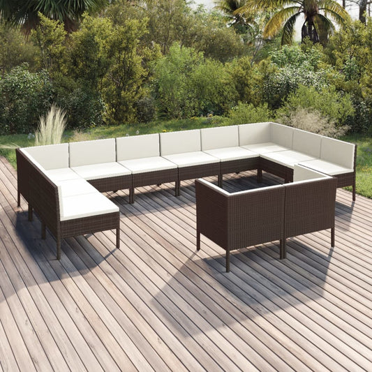 12-delige Loungeset met kussens poly rattan bruin Tuinsets | Creëer jouw Trendy Thuis | Gratis bezorgd & Retour | Trendy.nl