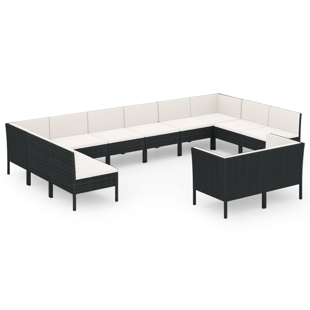 12-delige Loungeset met kussens poly rattan zwart Tuinsets | Creëer jouw Trendy Thuis | Gratis bezorgd & Retour | Trendy.nl