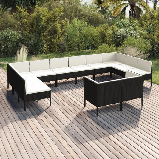 12-delige Loungeset met kussens poly rattan zwart Tuinsets | Creëer jouw Trendy Thuis | Gratis bezorgd & Retour | Trendy.nl