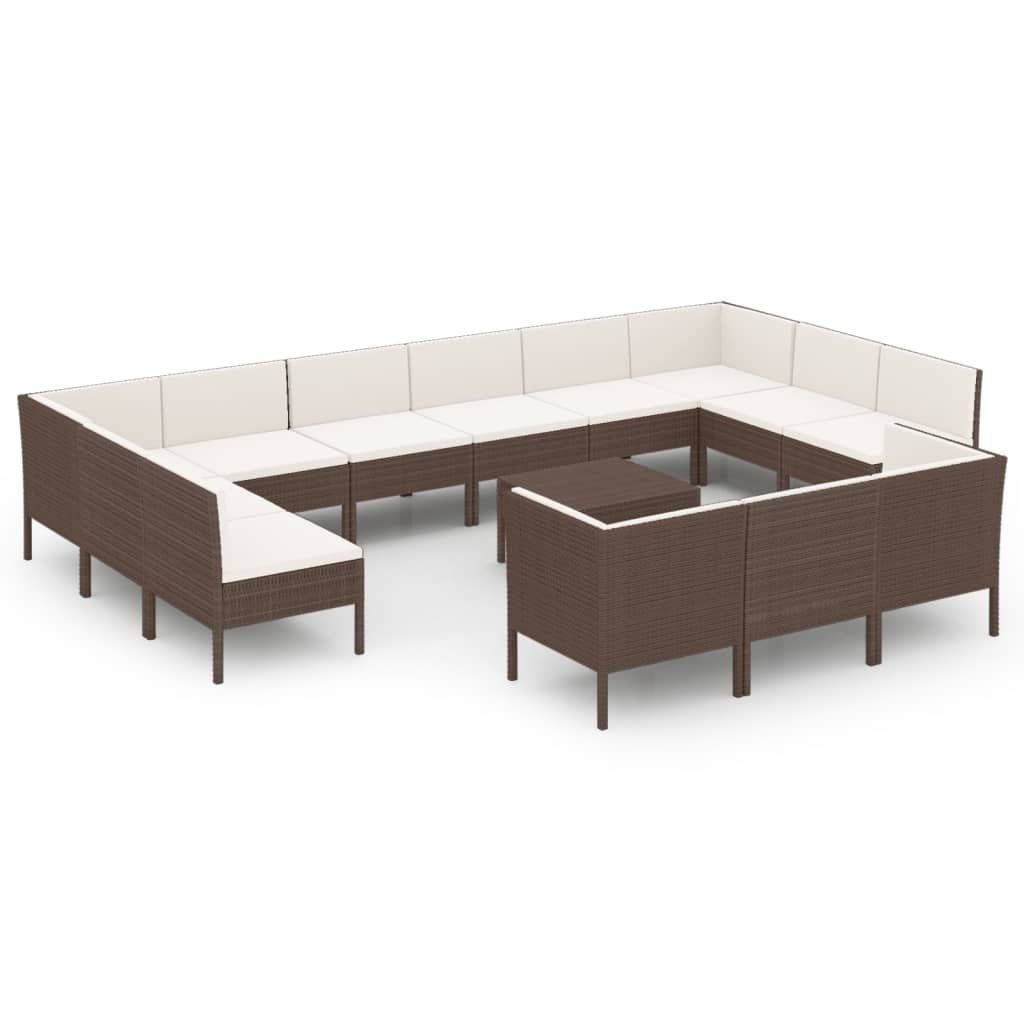 14-delige Loungeset met kussens poly rattan bruin Tuinsets | Creëer jouw Trendy Thuis | Gratis bezorgd & Retour | Trendy.nl