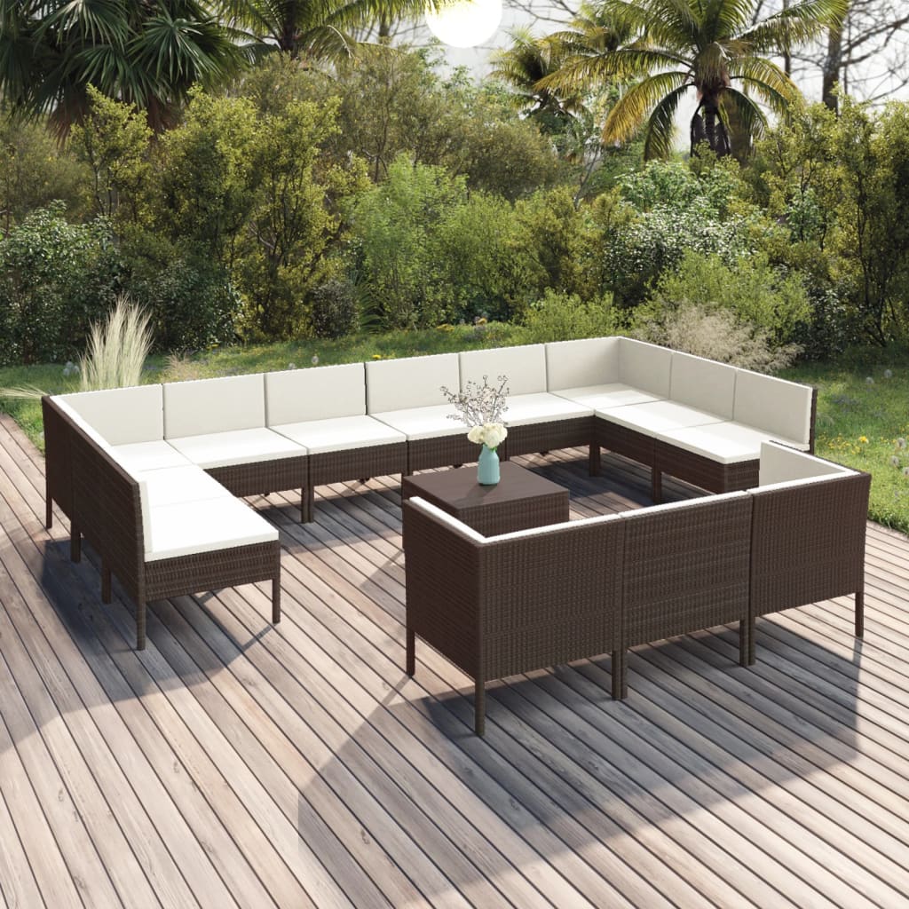 14-delige Loungeset met kussens poly rattan bruin Tuinsets | Creëer jouw Trendy Thuis | Gratis bezorgd & Retour | Trendy.nl