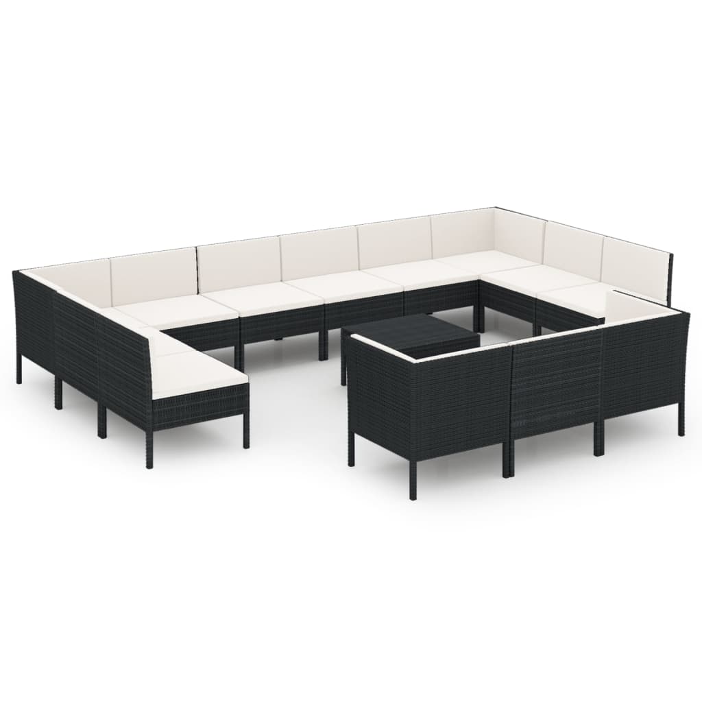 14-delige Loungeset met kussens poly rattan zwart Tuinsets | Creëer jouw Trendy Thuis | Gratis bezorgd & Retour | Trendy.nl