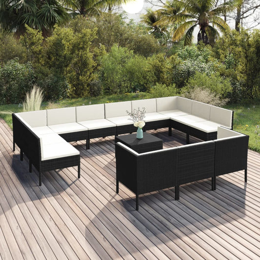 14-delige Loungeset met kussens poly rattan zwart Tuinsets | Creëer jouw Trendy Thuis | Gratis bezorgd & Retour | Trendy.nl