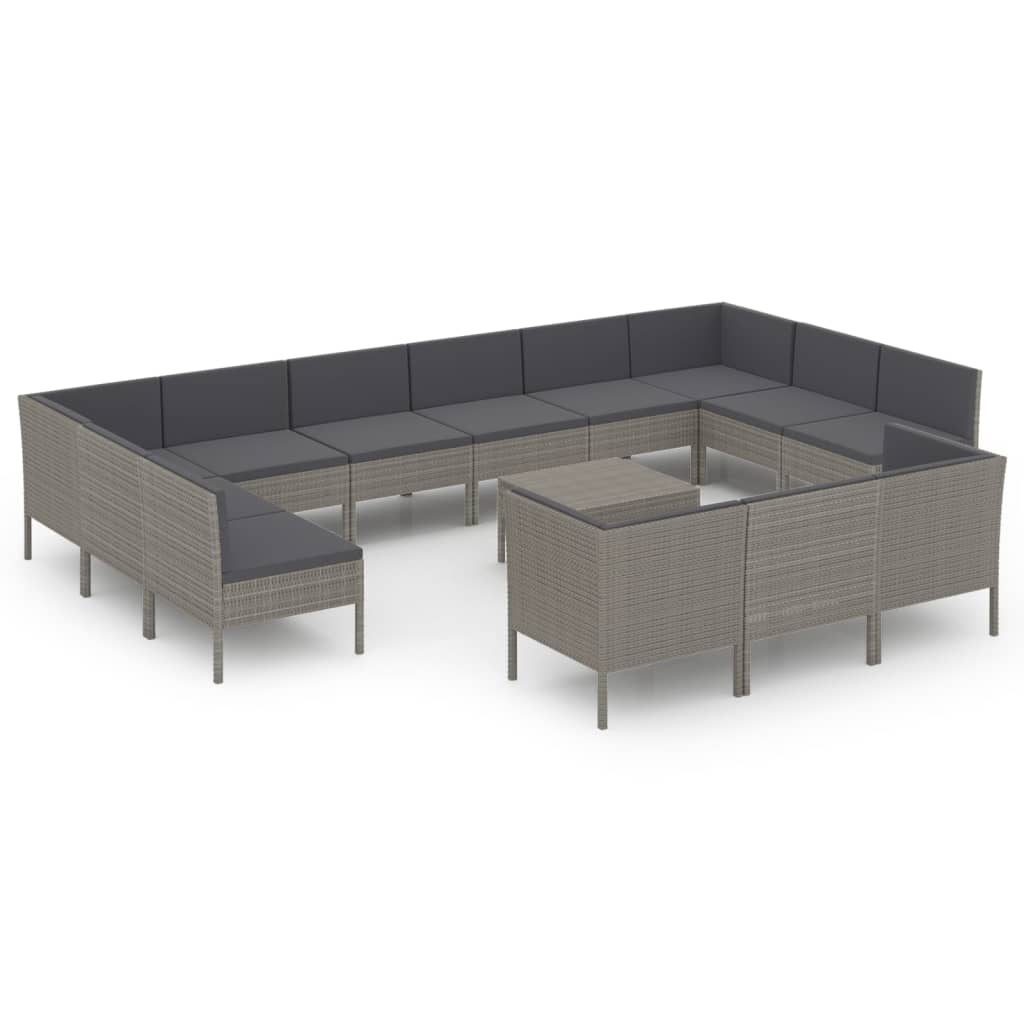 14-delige Loungeset met kussens poly rattan grijs Tuinsets | Creëer jouw Trendy Thuis | Gratis bezorgd & Retour | Trendy.nl