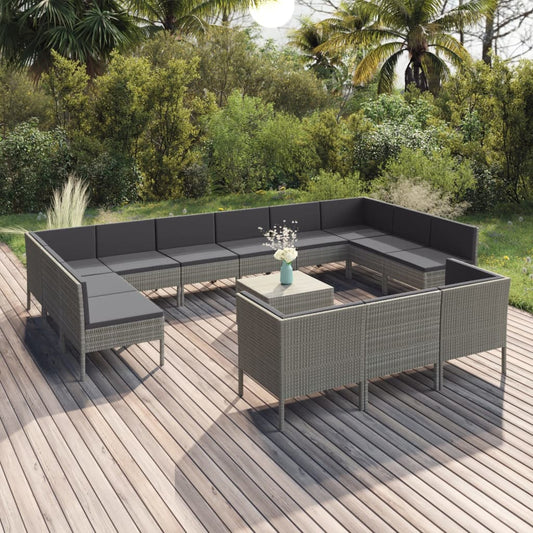 14-delige Loungeset met kussens poly rattan grijs Tuinsets | Creëer jouw Trendy Thuis | Gratis bezorgd & Retour | Trendy.nl