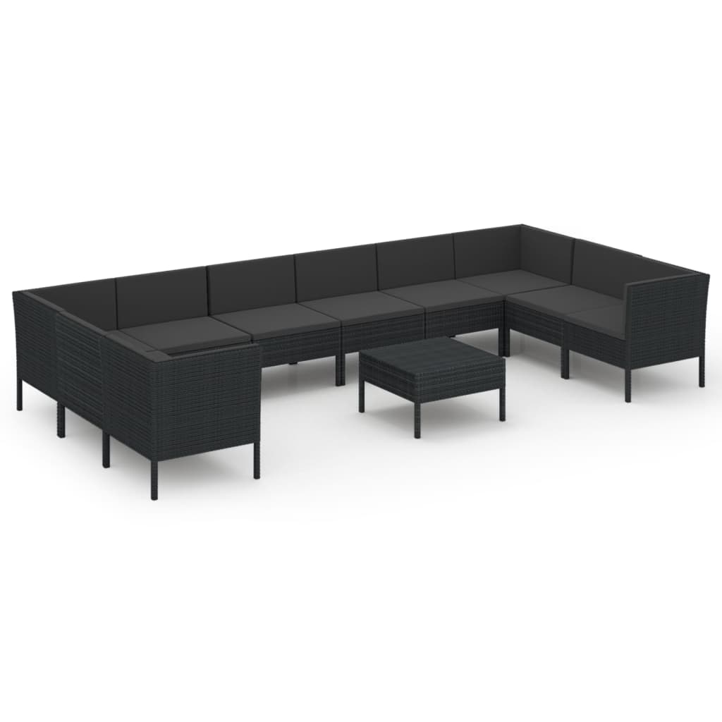 11-delige Loungeset met kussens poly rattan zwart Tuinsets | Creëer jouw Trendy Thuis | Gratis bezorgd & Retour | Trendy.nl