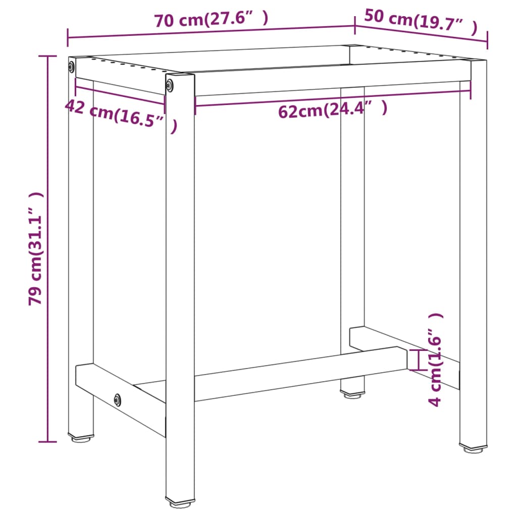 Werkbankframe 70x50x79 cm metaal matzwart en matrood