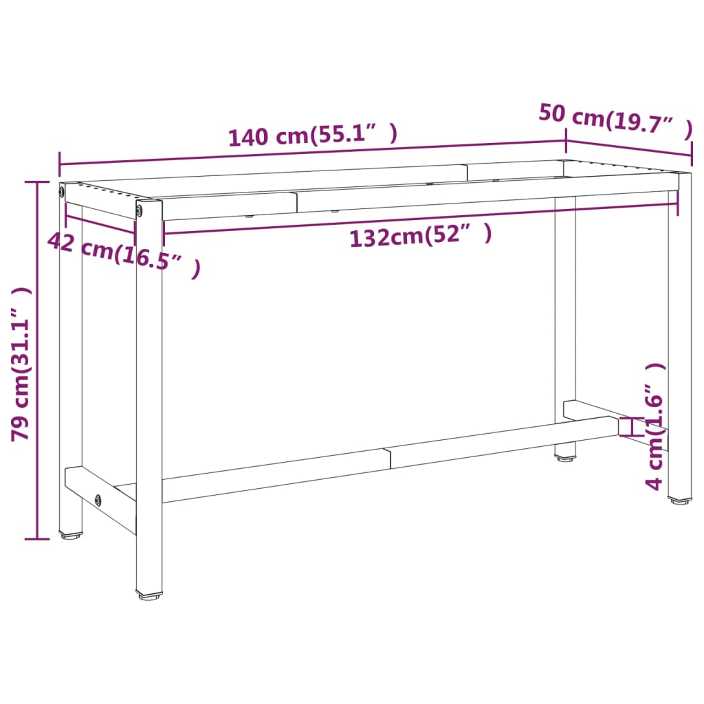 Werkbankframe 140x50x79 cm metaal matzwart en matrood Tafelpoten | Creëer jouw Trendy Thuis | Gratis bezorgd & Retour | Trendy.nl