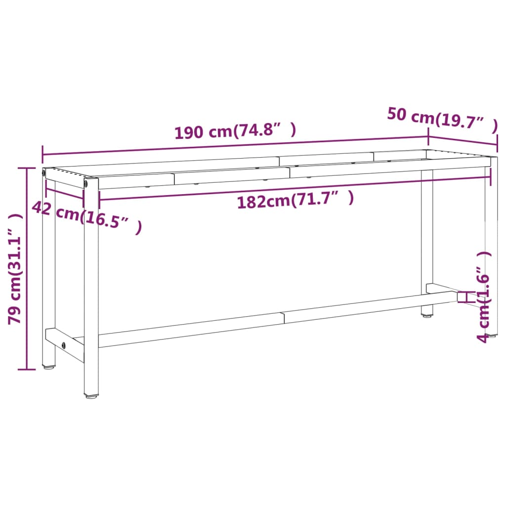 Werkbankframe 190x50x79 cm metaal matzwart en matrood Tafelpoten | Creëer jouw Trendy Thuis | Gratis bezorgd & Retour | Trendy.nl