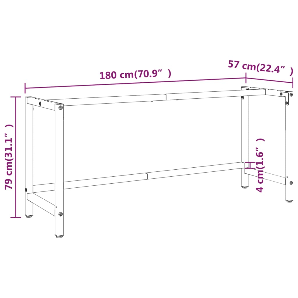 Werkbankframe 180x57x79 cm metaal matzwart en matrood Tafelpoten | Creëer jouw Trendy Thuis | Gratis bezorgd & Retour | Trendy.nl