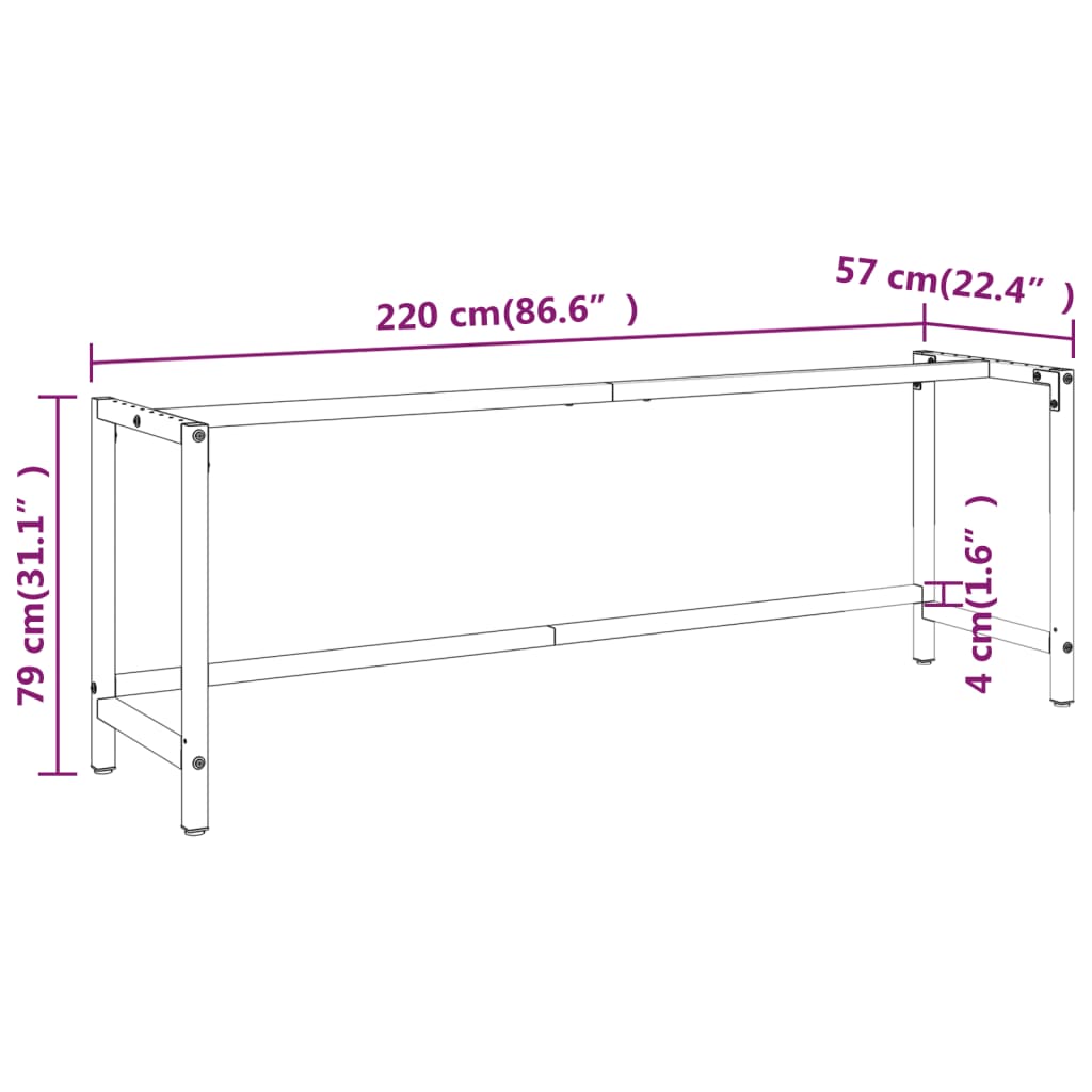 Werkbankframe 220x57x79 cm metaal matzwart en matrood Tafelpoten | Creëer jouw Trendy Thuis | Gratis bezorgd & Retour | Trendy.nl