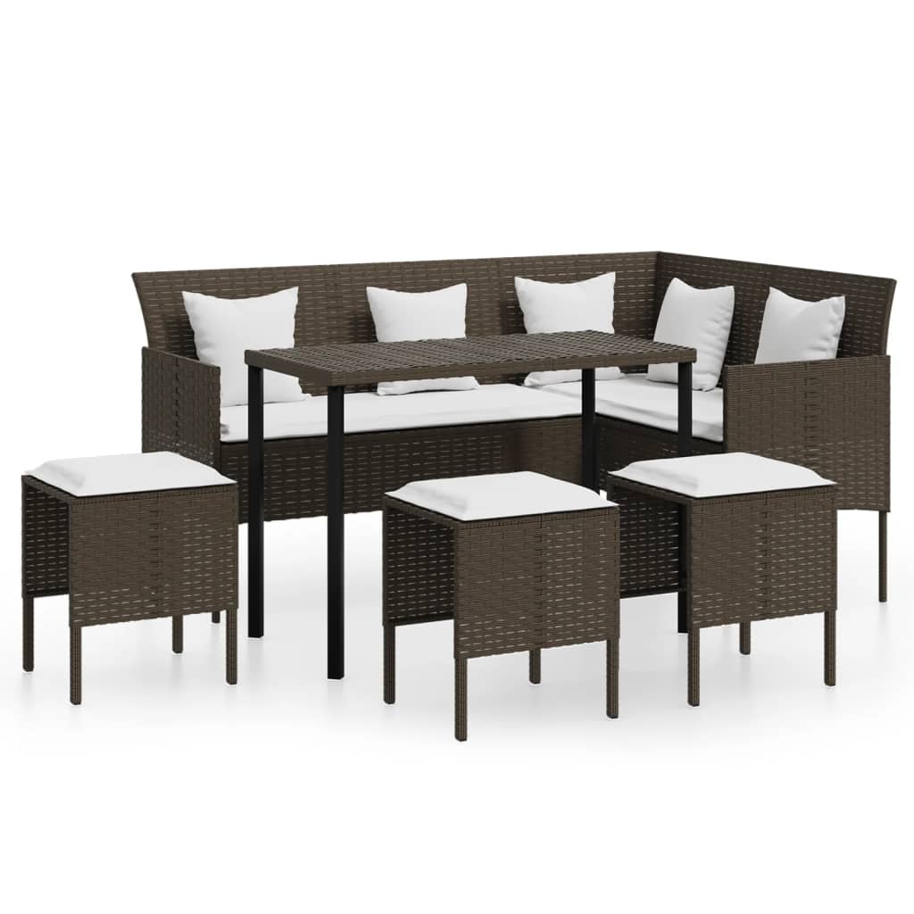 5-delige Loungeset L-vormig met kussens poly rattan bruin Tuinsets | Creëer jouw Trendy Thuis | Gratis bezorgd & Retour | Trendy.nl