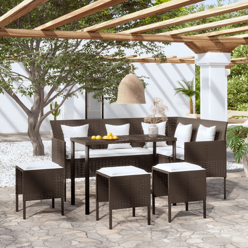 5-delige Loungeset L-vormig met kussens poly rattan bruin Tuinsets | Creëer jouw Trendy Thuis | Gratis bezorgd & Retour | Trendy.nl