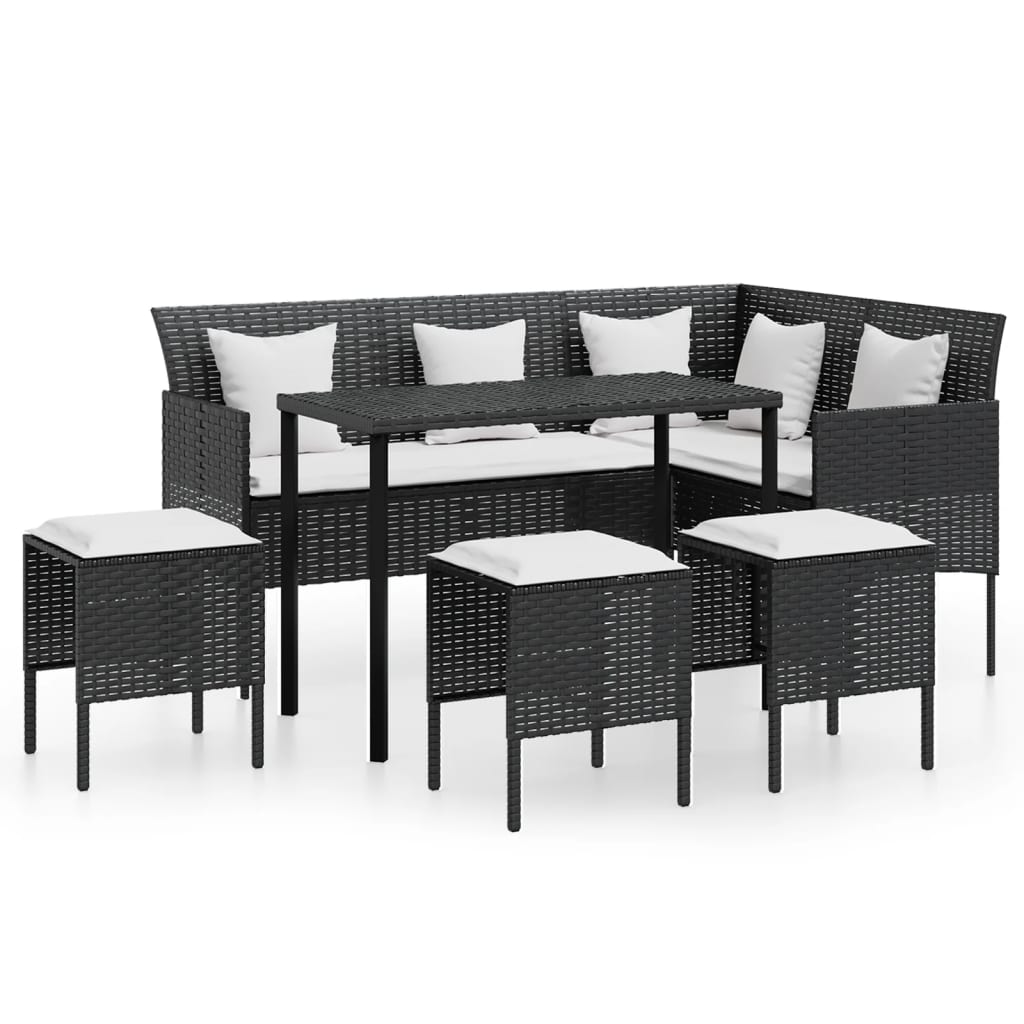 5-delige Loungeset met kussens L-vormig poly rattan zwart Tuinsets | Creëer jouw Trendy Thuis | Gratis bezorgd & Retour | Trendy.nl