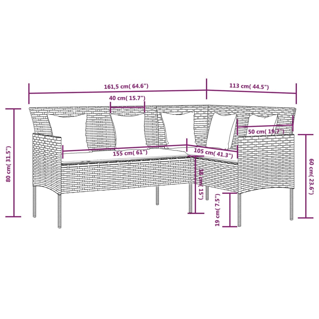 5-delige Loungeset met kussens L-vormig poly rattan zwart Tuinsets | Creëer jouw Trendy Thuis | Gratis bezorgd & Retour | Trendy.nl